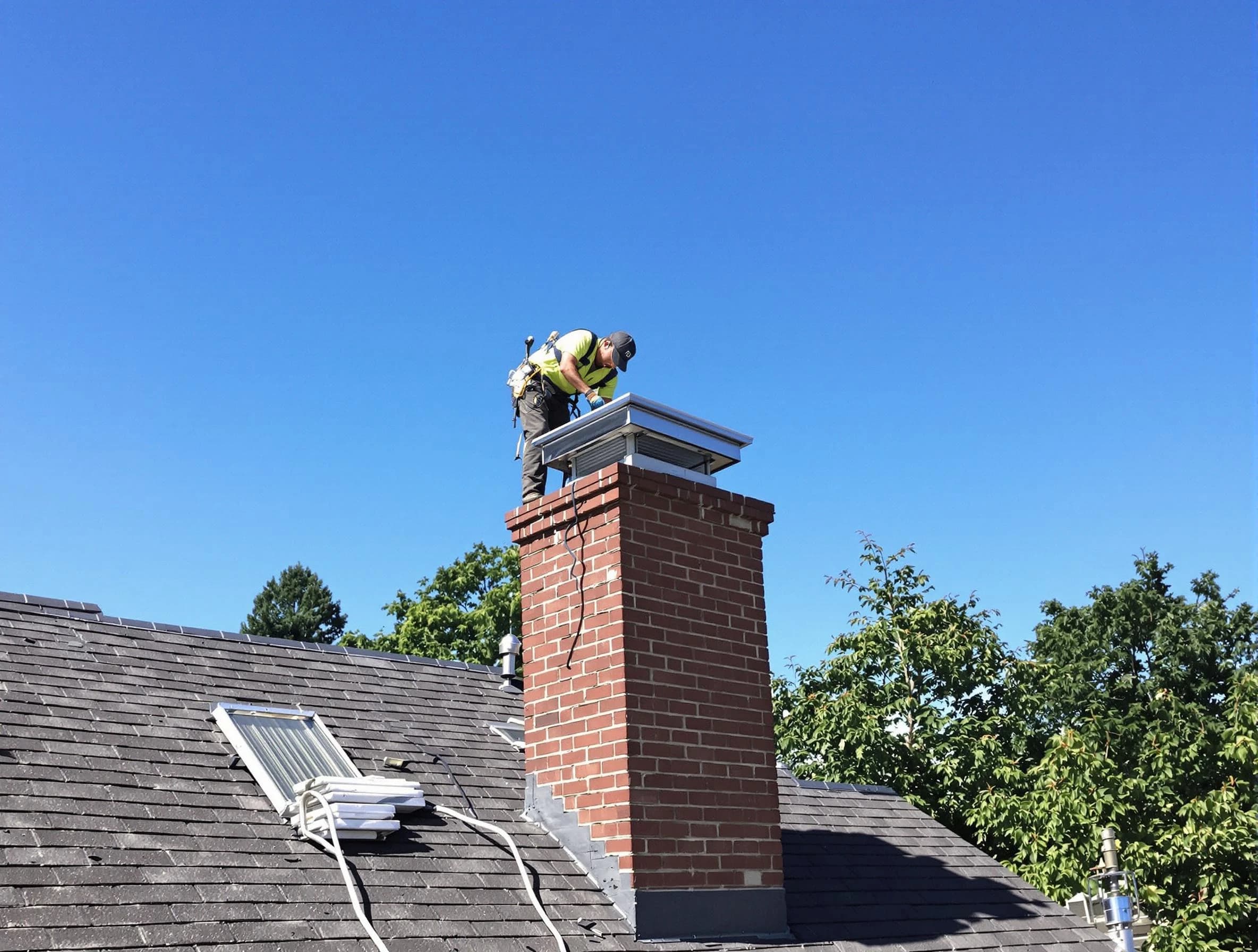 Heron Bay Chimney Sweep technician measuring a chimney cap in Heron Bay, GA