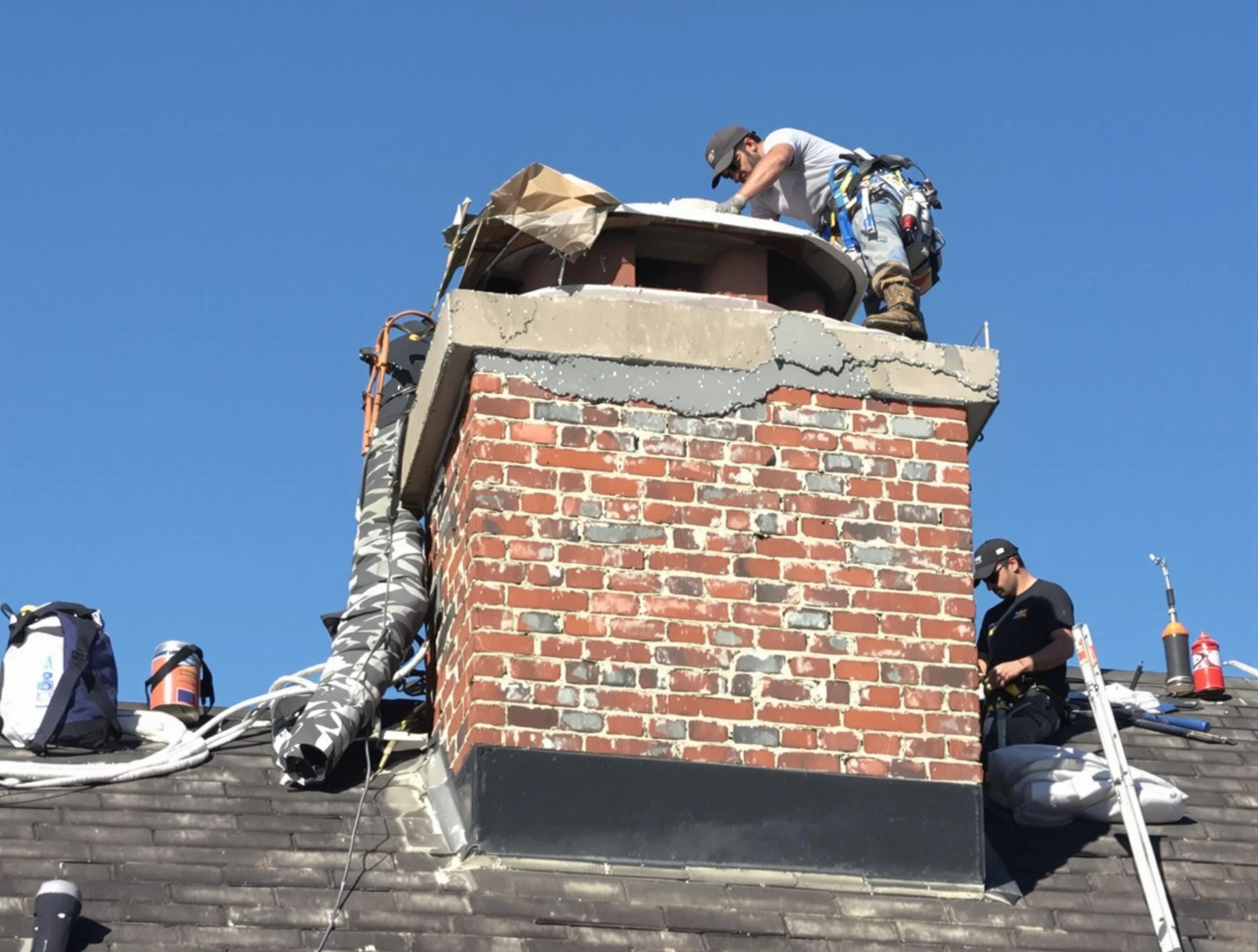 Heron Bay Chimney Sweep installing a custom chimney crown in Heron Bay, GA