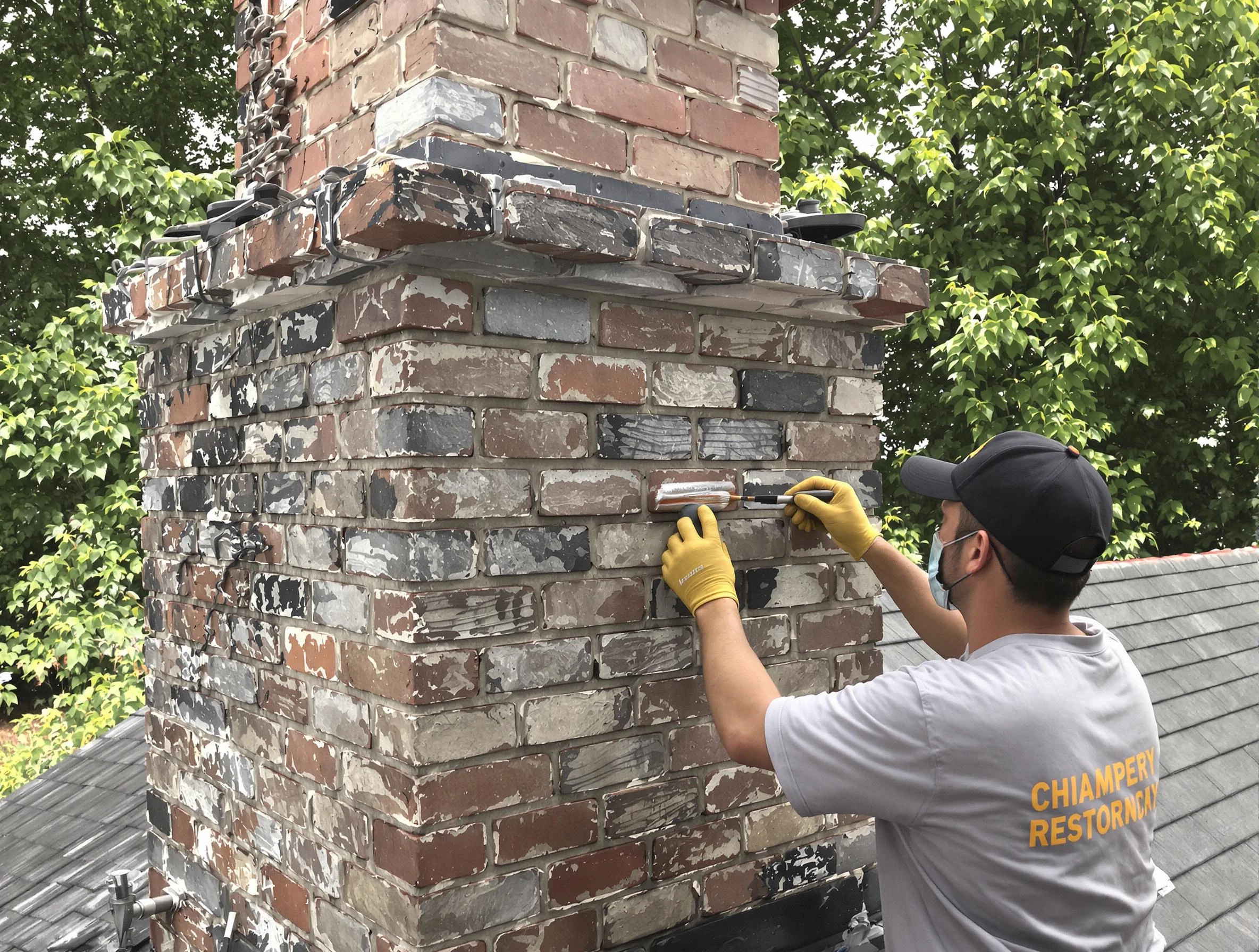 In-progress chimney restoration by Heron Bay Chimney Sweep in Heron Bay, GA